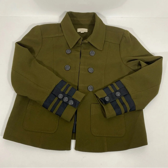 Loft Women Military Nautical Blazer Jacket Olive Green Size 12 Career Casual - Picture 9 of 11